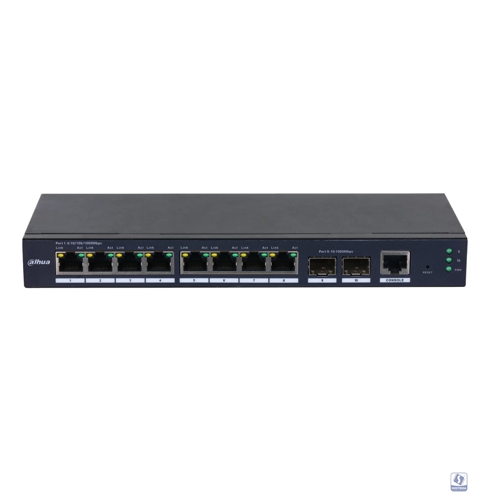 DAHUA DH-SG4010-2F 10-портовый управляемый коммутатор, уровень L2, 8xRJ45 1Gb, 2xSFP 1Gb uplink, коммутация 20 Гбит/с, MAC-таблица 8К, металл