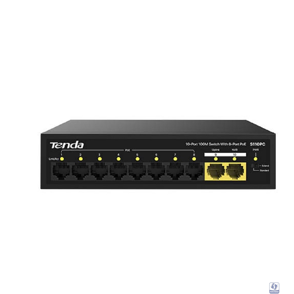 TENDA S110PC Коммутатор настольный 10-Ports 10/100 Base-TX 8-Ports PoE (PoE бюджет 75W)