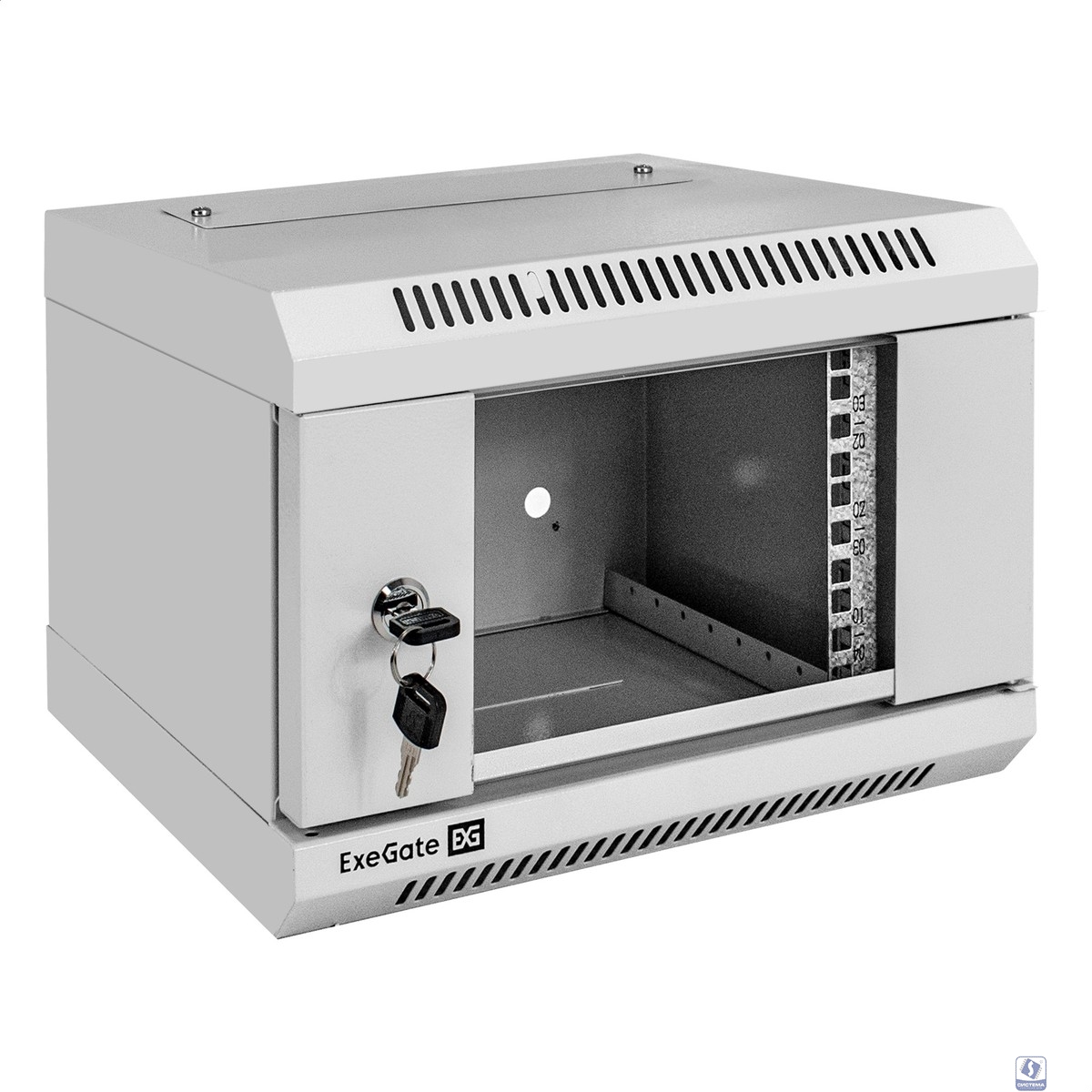 Exegate EX300249RUS Шкаф телекоммуникационный 10" настенный 4U ExeGate EC-WM-4U.310.G.GREY (10”, 4U, 330x310x230mm (ШхГхВ), передняя дверь закаленное стекло, пыле- и влагозащита IP23, светло-серый RAL