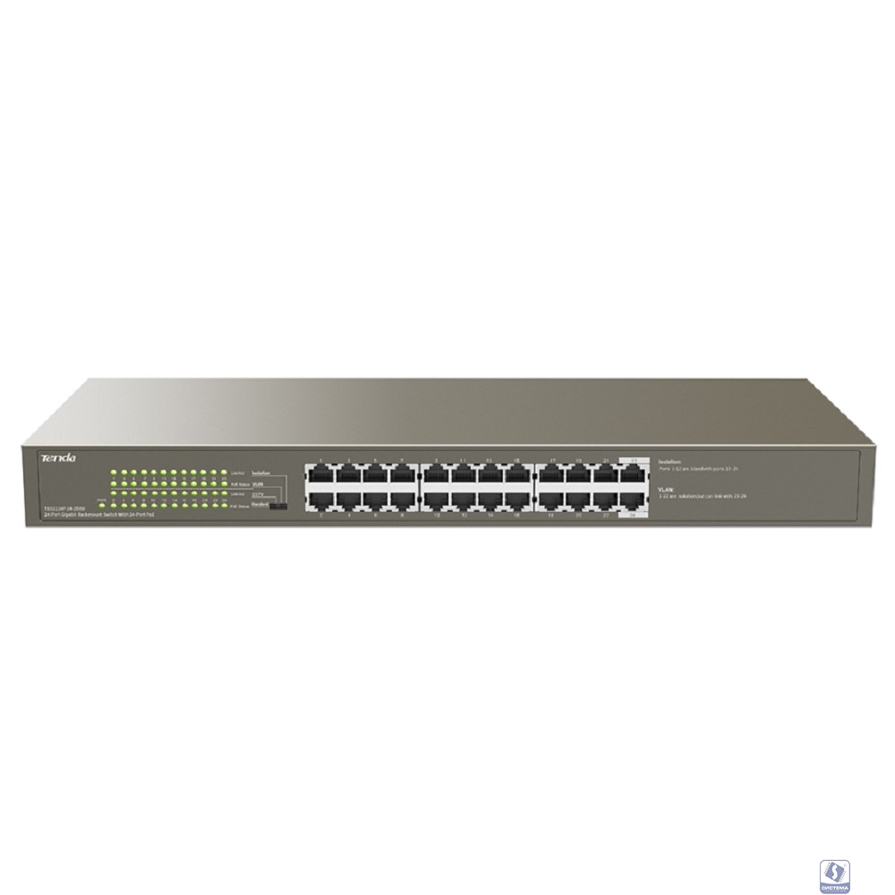 TENDA TEG1124P-24-250W Коммутатор в стойку 24-Ports 10/100/1000 Base-T 24-Ports PoE(PoE бюджет 225W)