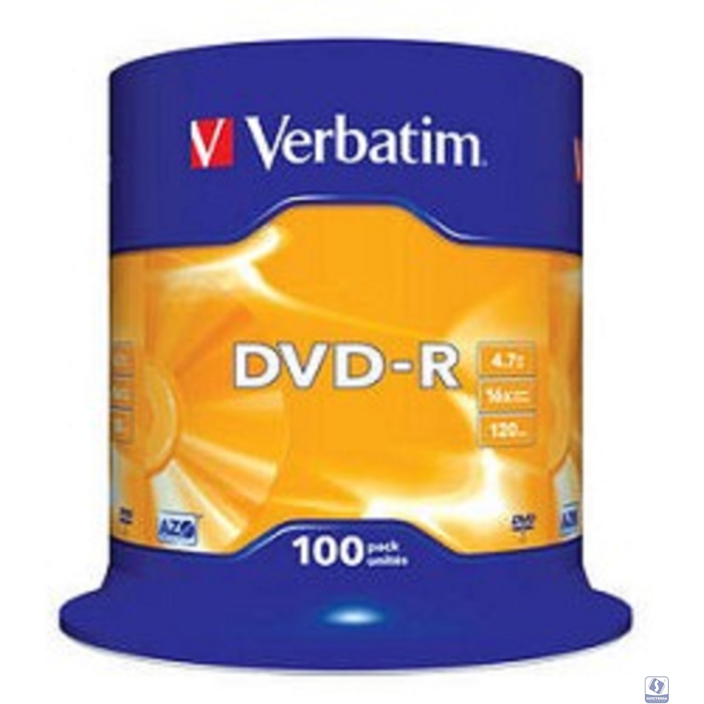 Verbatim  Диски DVD-R  4.7Gb 16-х, 100 шт, Cake Box (43549)