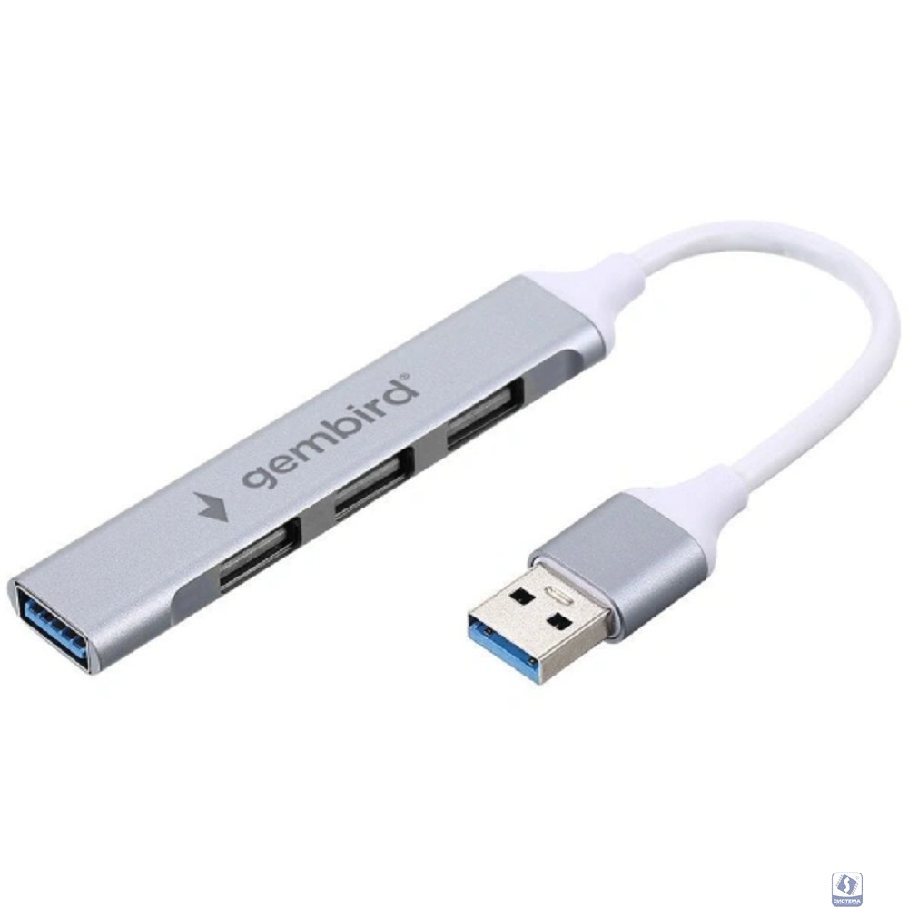 Gembird Разветвитель USB3.0/2.0, USB3.0, 3xUSB2.0, кабель USB 10см, серебристый металл, пакет (UHB-C206)