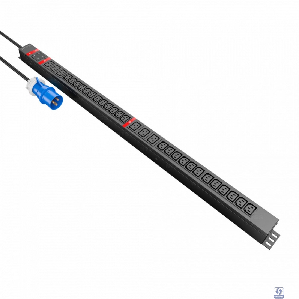NTSS Блок распр.питания NTSS, Basic, 1ф32А, 7.4кВт, 2 гидр.авт., (24)С13, (6)С19, сталь, 3м каб., вил. IEC 60309 NTSS-PDU-KB312406-3023