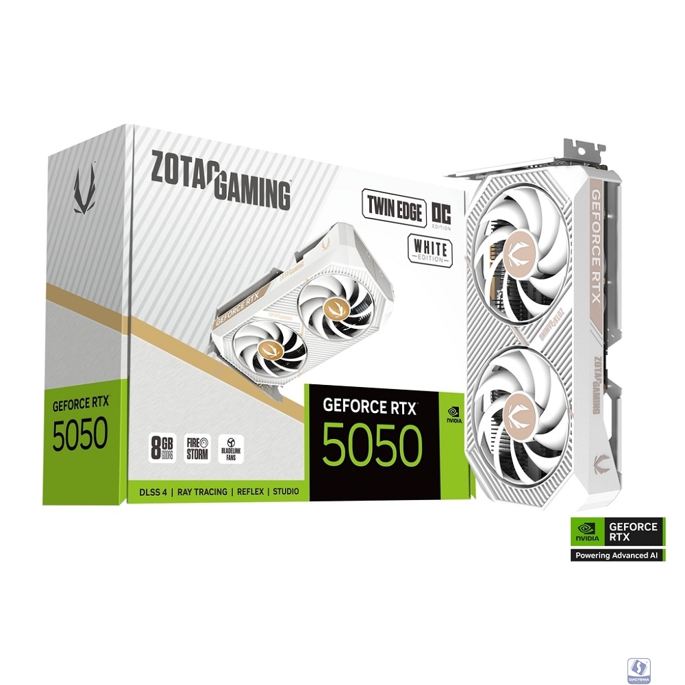 Видеокарта ZOTAC GAMING GeForce RTX 5050 TWIN EDGE OC WHITE ED 8Gb DDR6 128 bit 3*DP/HDMI  2*FAN (ZT-B50500Q-10M) RTL