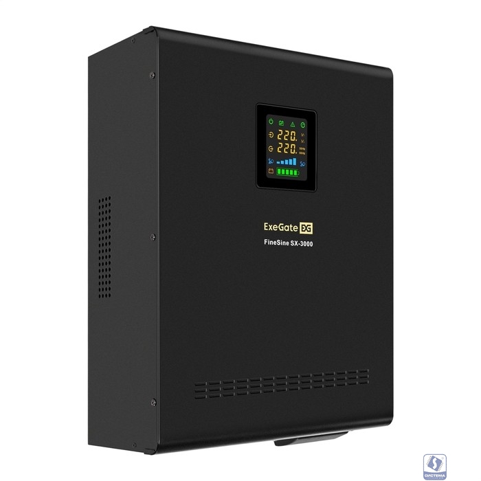 Exegate EX296003RUS ИБП (инвертор, синус, для котла) настенный ExeGate FineSine SX-3000.LCD.AVR.2SH.T <3000VA/2100W, чистая синусоида, цветной LCD-дисплей, AVR, 2*Schuko + клеммы, линейно-интерактивны