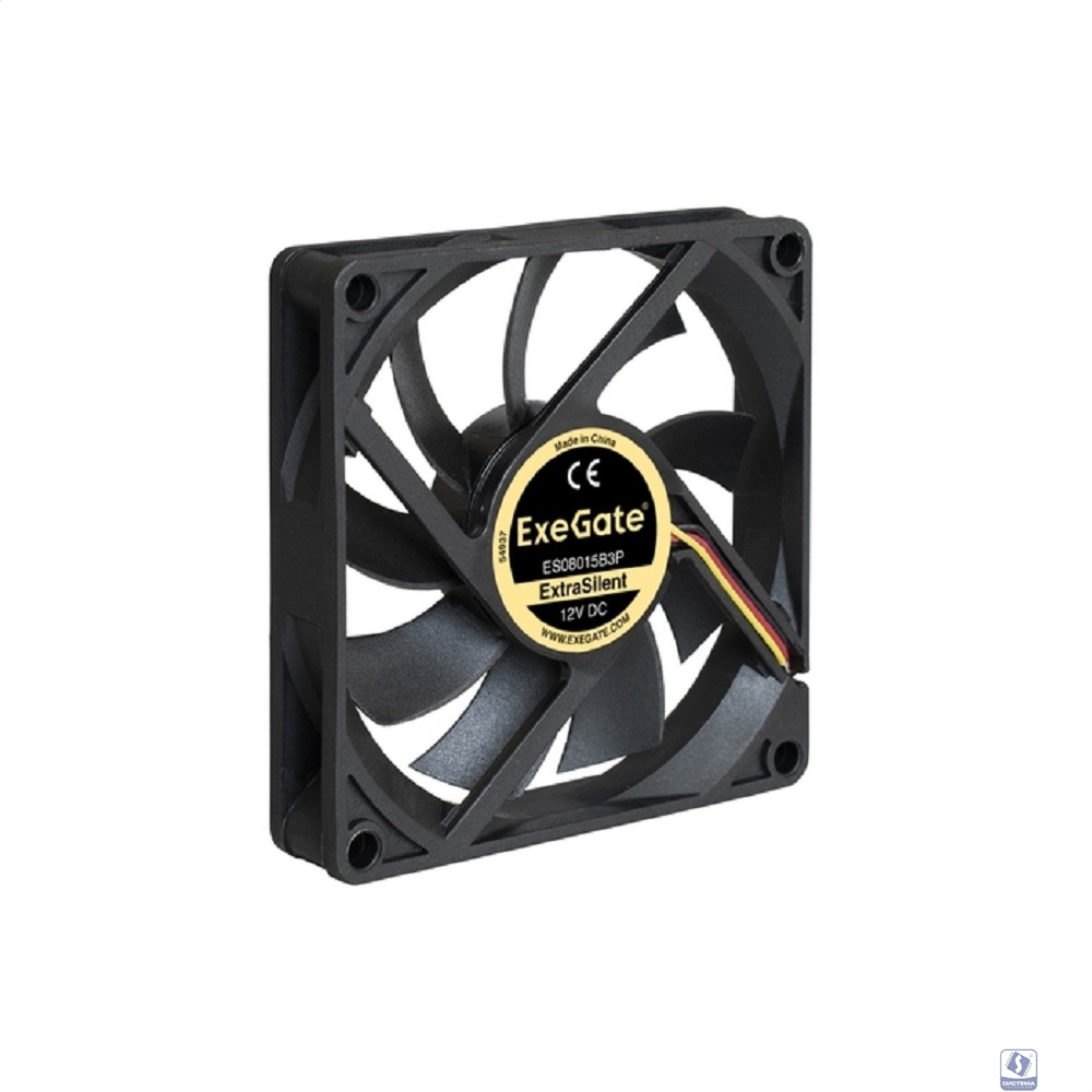 Exegate EX288923RUS Вентилятор ExeGate ExtraSilent ES08015B3P (80x80x15 мм, 2-Ball (двойной шарикоподшипник), 3pin, 1600RPM, 22dBA)