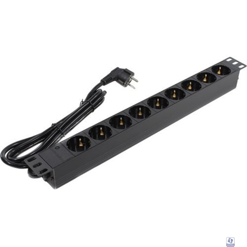 Exegate EX280849RUS Блок розеток ExeGate ServerPro PDU-19H903 Al-9S-EU2, 19",1U,алюм, 9Schuko, евровилка, 2м