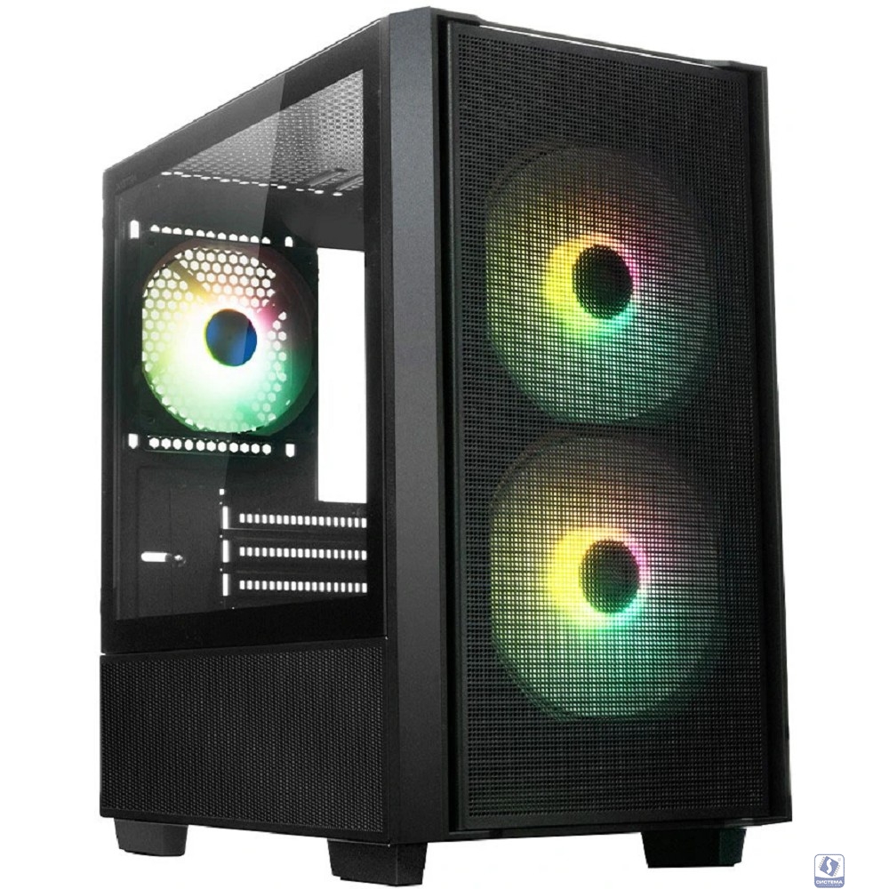 XASTRA Корпус  A400M 3ARGB-C6 Black mATX/ Mesh/ Screwless TG+Mesh/2x140mm + 1x120mm FC ARGB PWM fans/Argb+PWM HUB 6port/ A400M-2FC14A-1FC12A-C6