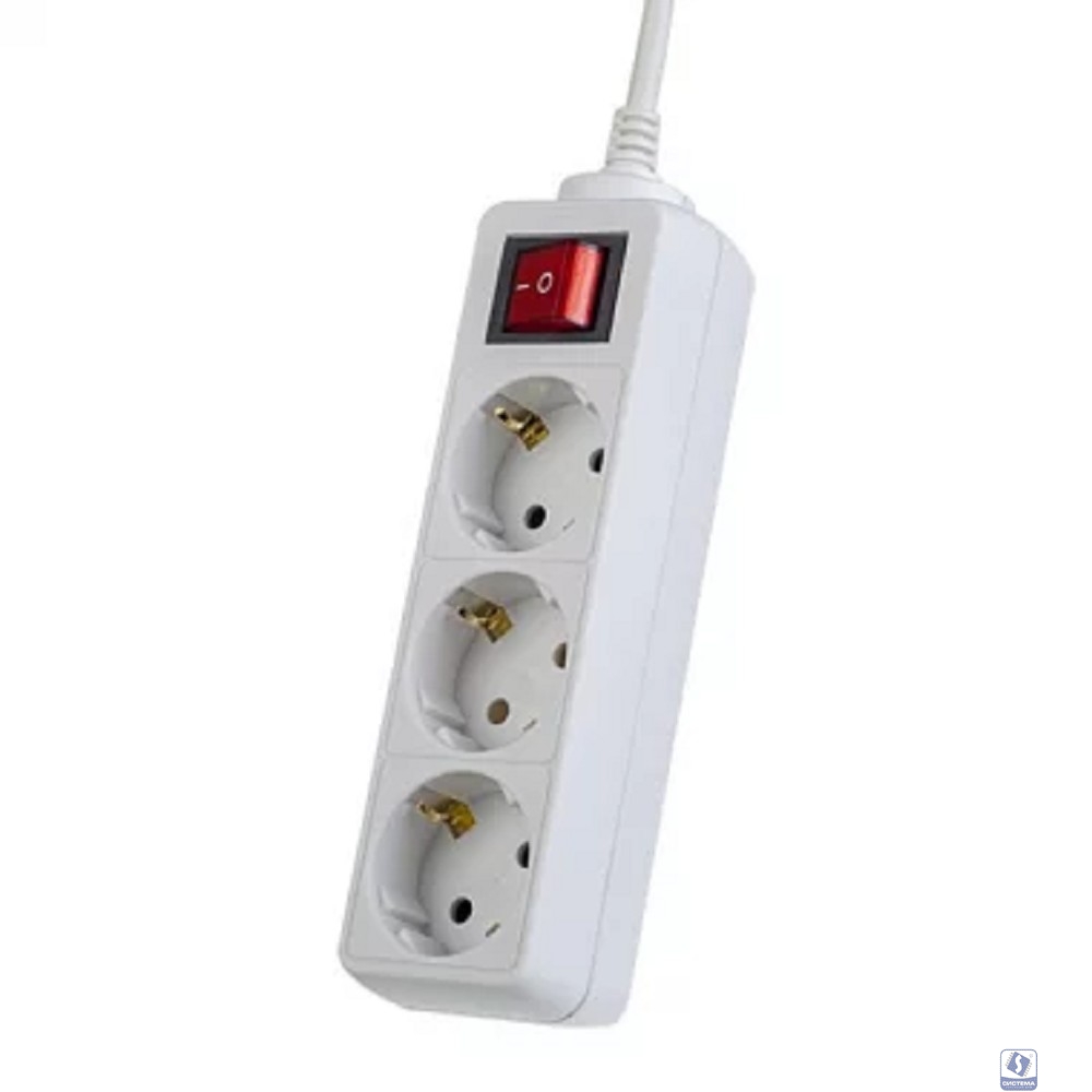 Perfeo сетевой удлинитель с кнопкой "POWERMATE", 1,8м, 3 розетки, белый(PF-PM-3/1,8-W)