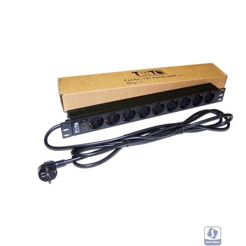 Lanmaster TWT-PDU19-16A9P-3.0 Блок розеток 19" 9 шт. без выключателя, 16A 250V, шнур питания 3.0 м