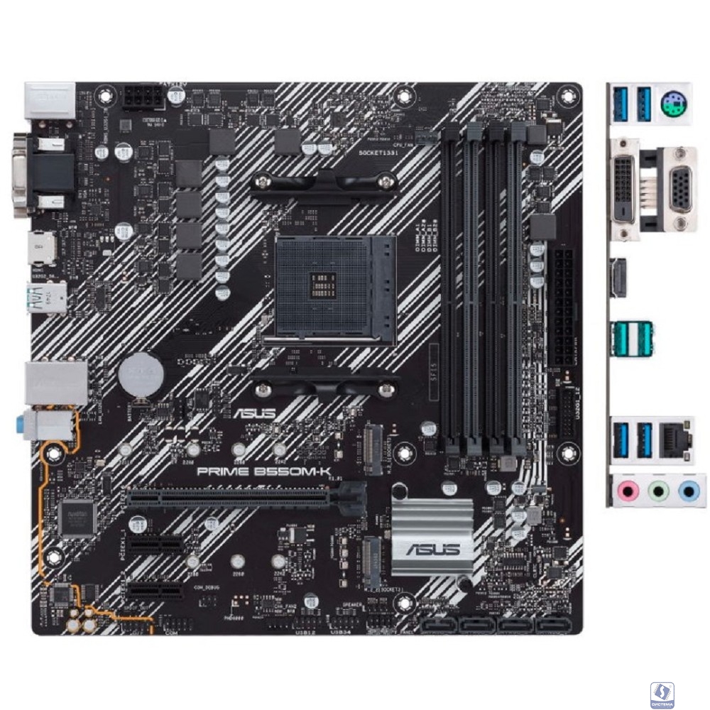 ASUS PRIME B550M-K (Socket AM4, mATX, 4xDDR4(128GB), VGA/DVI-D/HDMI 2.1, 1xPCIe 4.0x16/2xPCIe 3.0, 1xLAN, 4xSATA 6Gb/s, 2xM.2, 6xUSB 3.2, 1xPS/2)