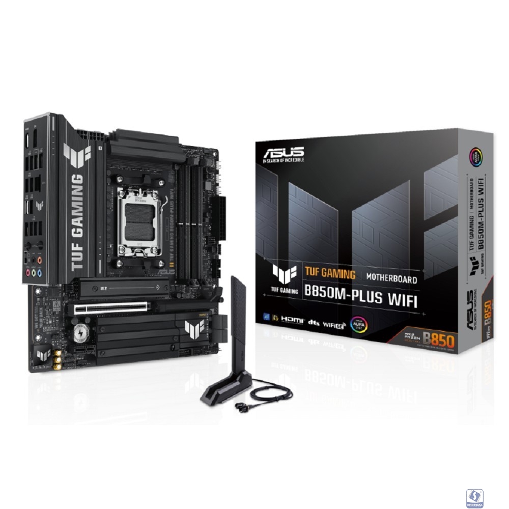 ASUS TUF GAMING B850M-PLUS WIFI (Socket AM5, mATX, 4xDDR5(256GB), DP/HDMI, 1xPCIe 5.0x16/1xPCIe 4.0x1, 1xLAN (2.5GbE), Wi-Fi, BT, 4xSATA 6Gb/s, 3xM.2, 1xType-C, 7xUSB 3.2, 4xUSB 2.0)