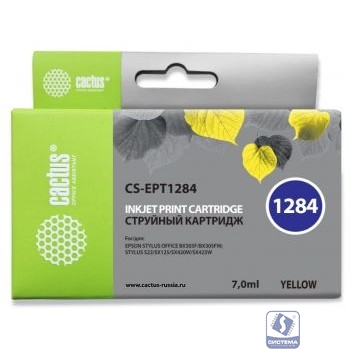 Cactus T1284 Картридж для EPSON Stylus S22/SX125/SX130/SX420W/Office BX305F желтый (7мл) 