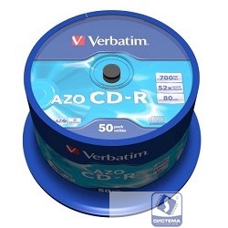 43343 Диски CD-R Verbatim 50шт, 700MB 52-x, CRYSTAL AZO, Cake Box 