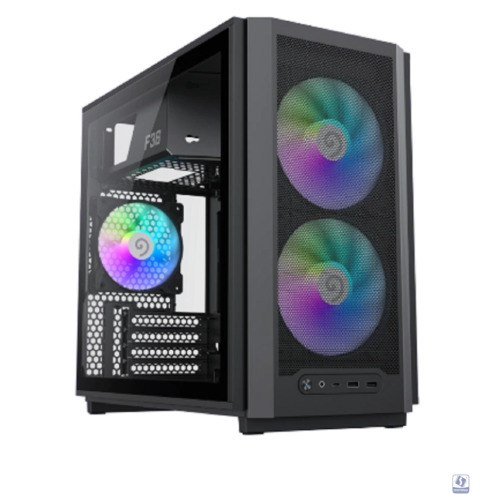GameMax Корпус F36 BK без БП (Midi Tower, ATX, Черный, 1*USB Type-C, 3*120мм)