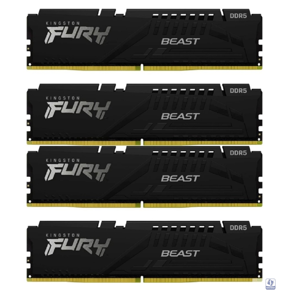 Kingston DDR 5 DIMM 128Gb PC41600, 5200Mhz, FURY Beast Black XMP CL40 (Kit of 4) (KF552C40BBK4-128) 