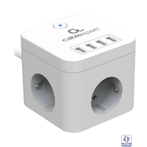 Cablexpert Сетевой фильтр Cube CUBE-3-U4-W-1.5 (3р, 10А, 4 х USB, 1.5м, ур.защиты 4+) белый, коробка