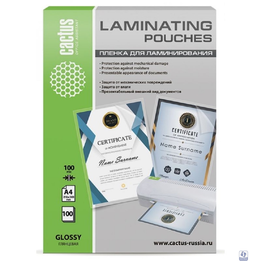 Cactus Пленка для ламинирования 100мкм A4 (100шт) глянцевая 216 x 303мм (CS-LPGA4100100)