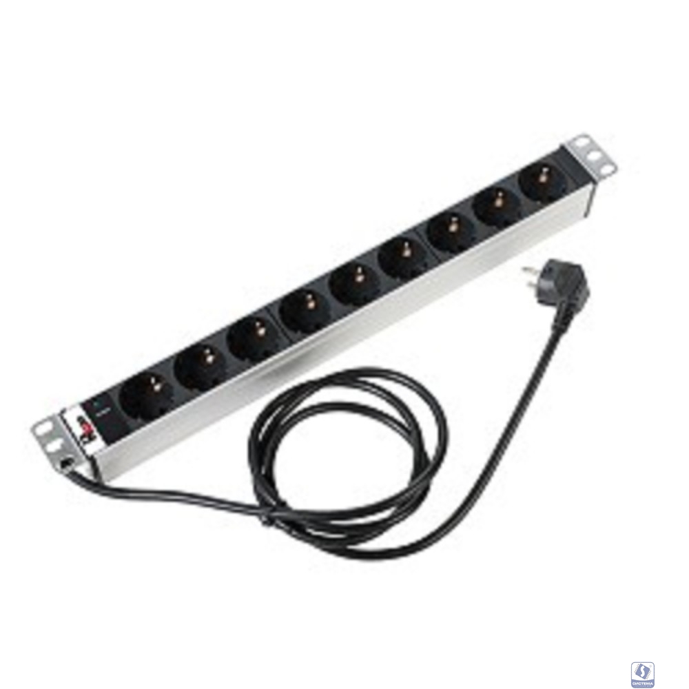 REM Блок розеток Rem-16 с инд., 9 Shuko, 16A, алюм., 19", шнур 3 м. (R-16-9S-I-440-3)