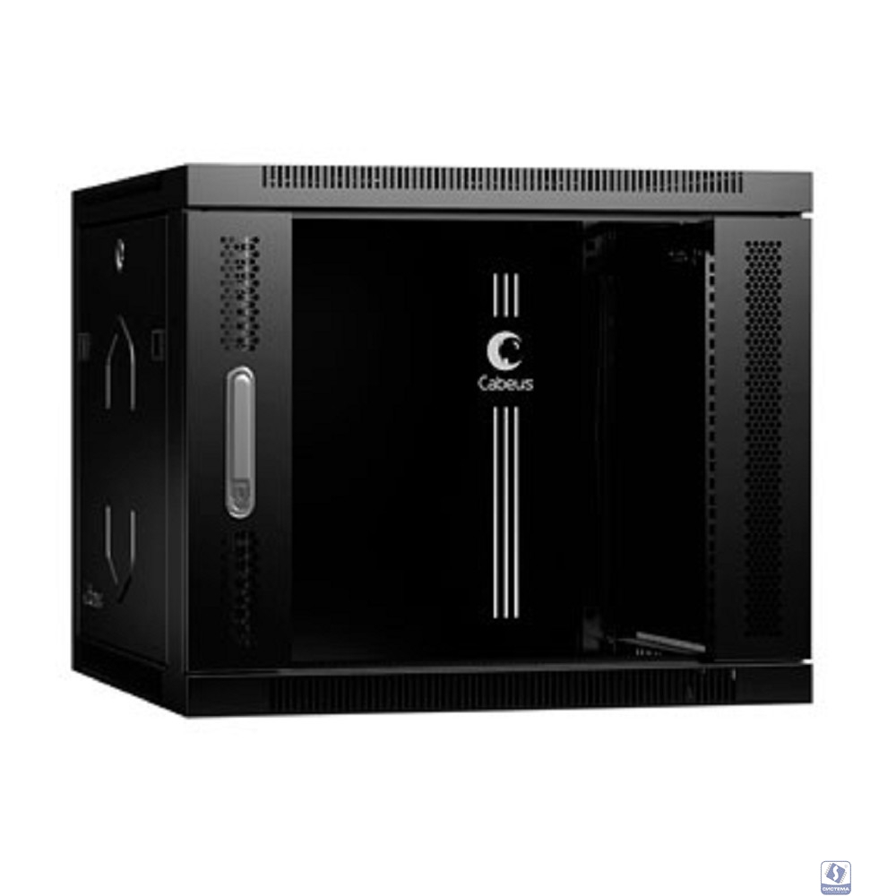 Cabeus SH-05F-9U60/60-BK Шкаф телекоммуникационный настенный 19" 9U 600x600x501mm (ШхГхВ) дверь стекло, цвет черный (RAL 9004)