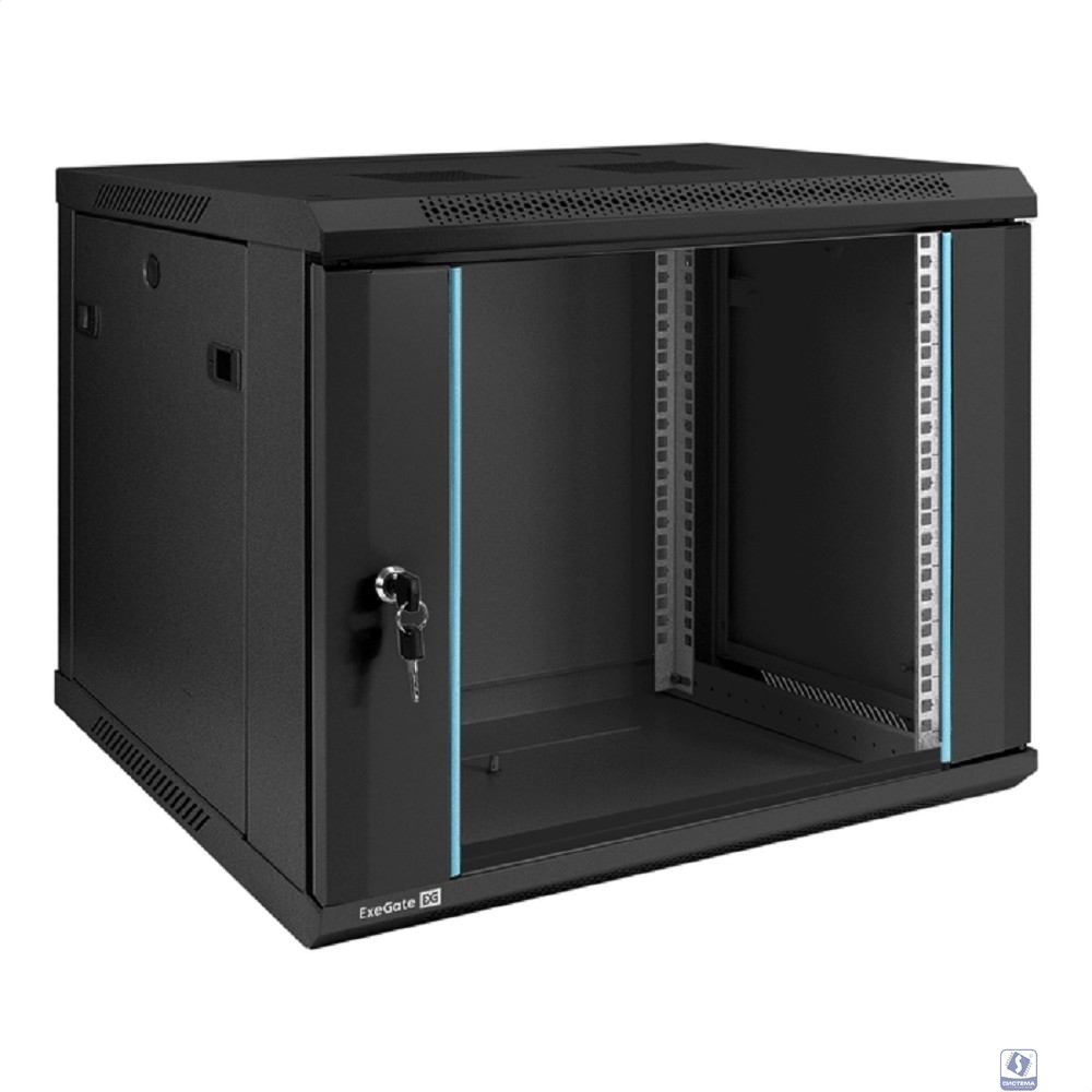 Exegate EX298607RUS Шкаф телекоммуникационный 19" настенный 9U ExeGate EC-WM-9U.450.G.BLACK (19”, 9U, 600x450x500mm (ШхГхВ), передняя дверь закаленное стекло, съемные боковые панели, пыле- и влагозащи