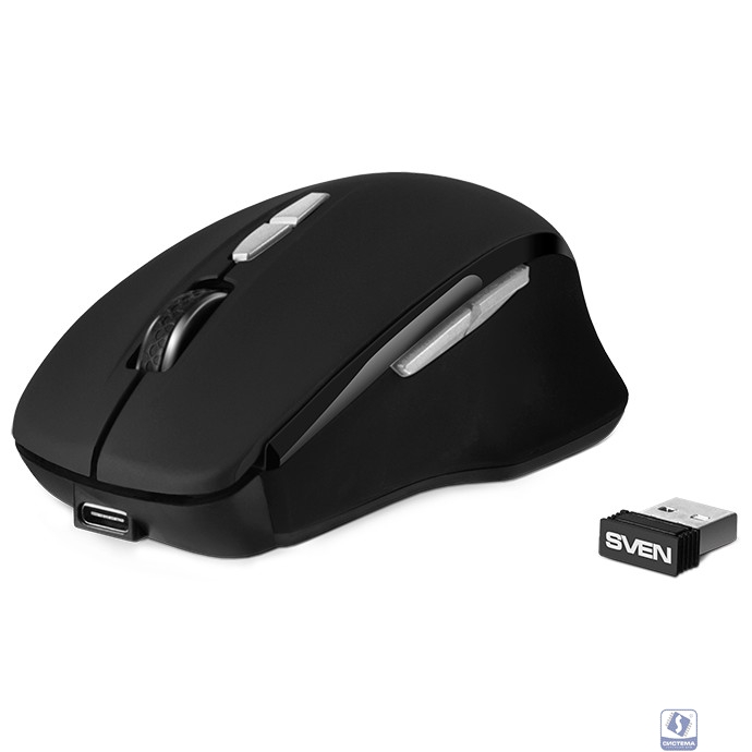 Беспроводная мышь Sven RX-590SW чрн. (бесш. кл., Bluetooth, 2,4GHz, 6+1кл., ST, 800-1600DPI, блист.)