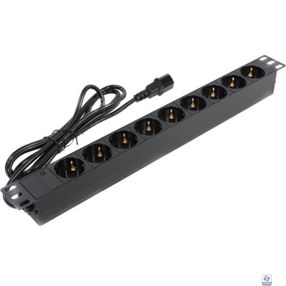 Exegate EX280852RUS Блок розеток ExeGate ServerPro PDU-19H906 Al-9S-C14-2.5, 19",1U,алюм, 9Schuko, кабель с C14 2.5м