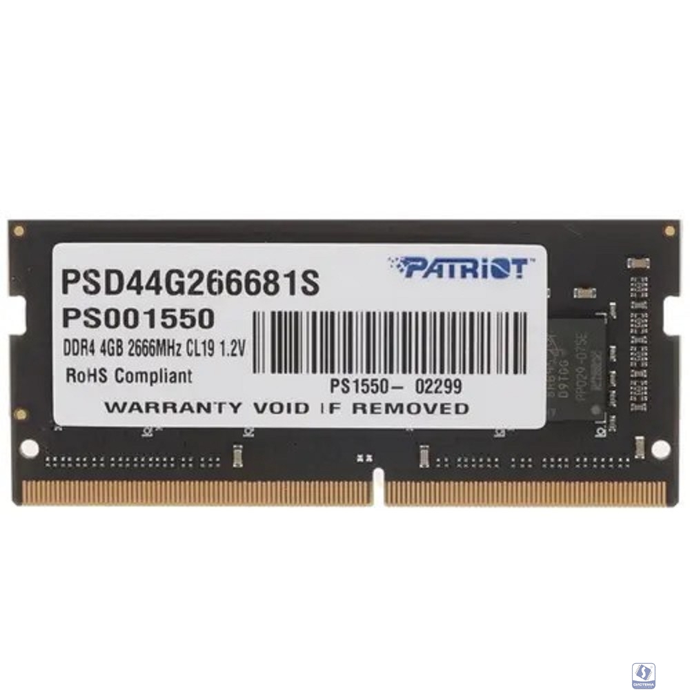 Память SO-DIMM DDR4 4Gb PC21300 2666MHz CL19 PATRIOT 1.2V (PSD44G266681S)