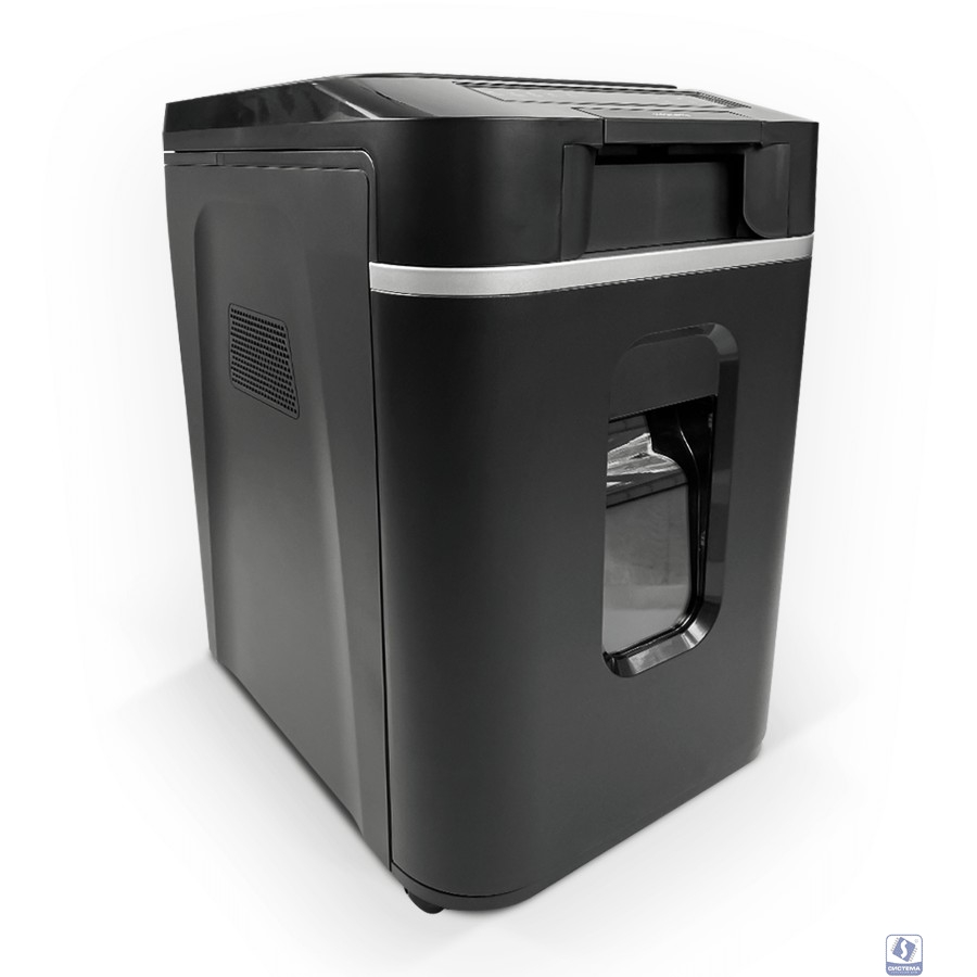 Шредер Heleos АП37-4 черный/серебристый с автоподачей (секр.P-4) фрагменты 220лист. 37лтр. скрепки скобы пл.карты