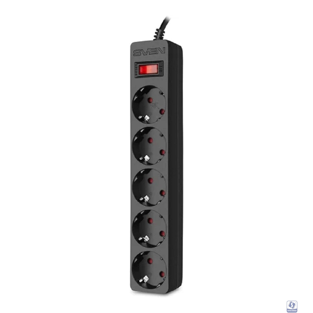 Фильтр  SF-05E 1,8 м (5 розеток с защитными шторками) черный, цветная коробка