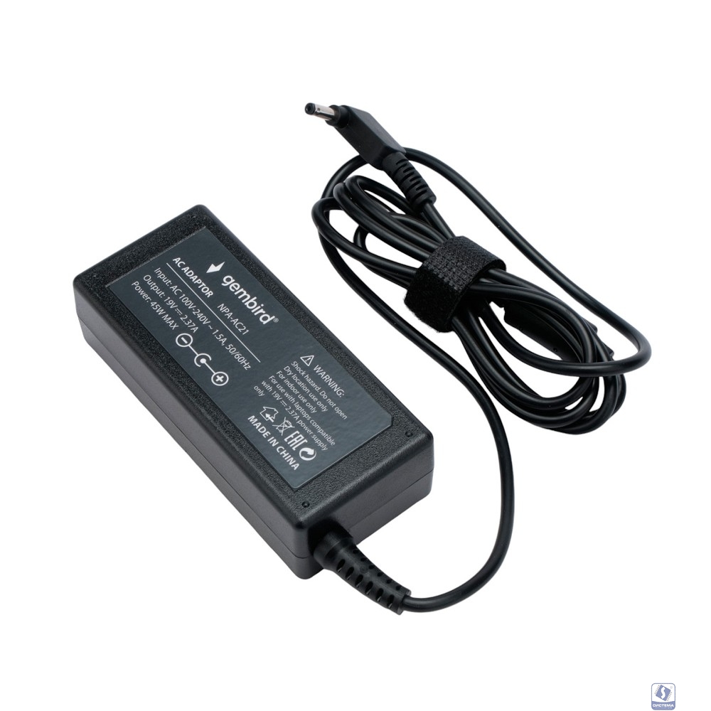 Gembird Блок питания для ноутбуков Asus 19В/2,37А, 45Вт, 1 штекер 4,0х1,35мм (NPA-AC21)