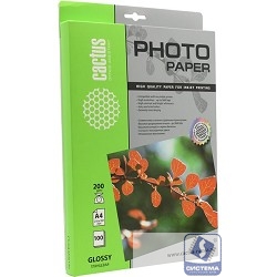 Cactus CS-GA4200100 Фотобумага глянцевая, А4, 200 г/м2, 100 листов