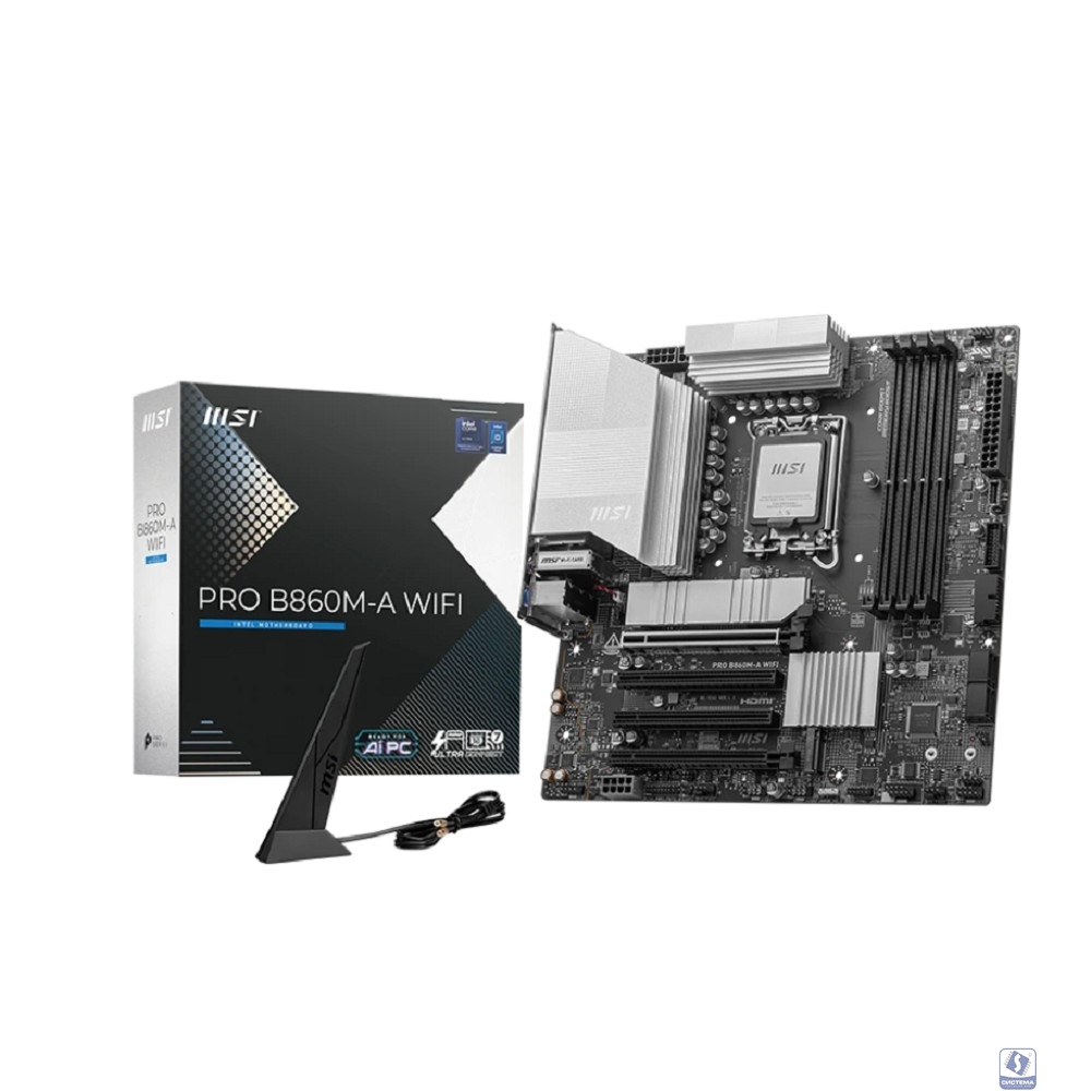 Материнская плата MSI PRO B860M-A WIFI Soc-1851 Intel B860 4xDDR5 mATX AC`97 8ch(7.1) 5Gigabit RAID+HDMI+DP
