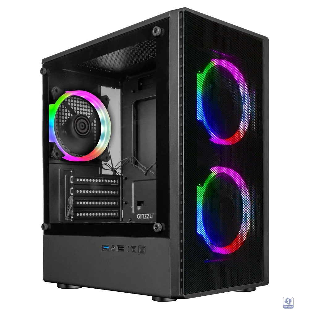 Корпус Ginzzu CL405 mATX FAN 3*12 FRGB (12RR4) передняя панель Сетка