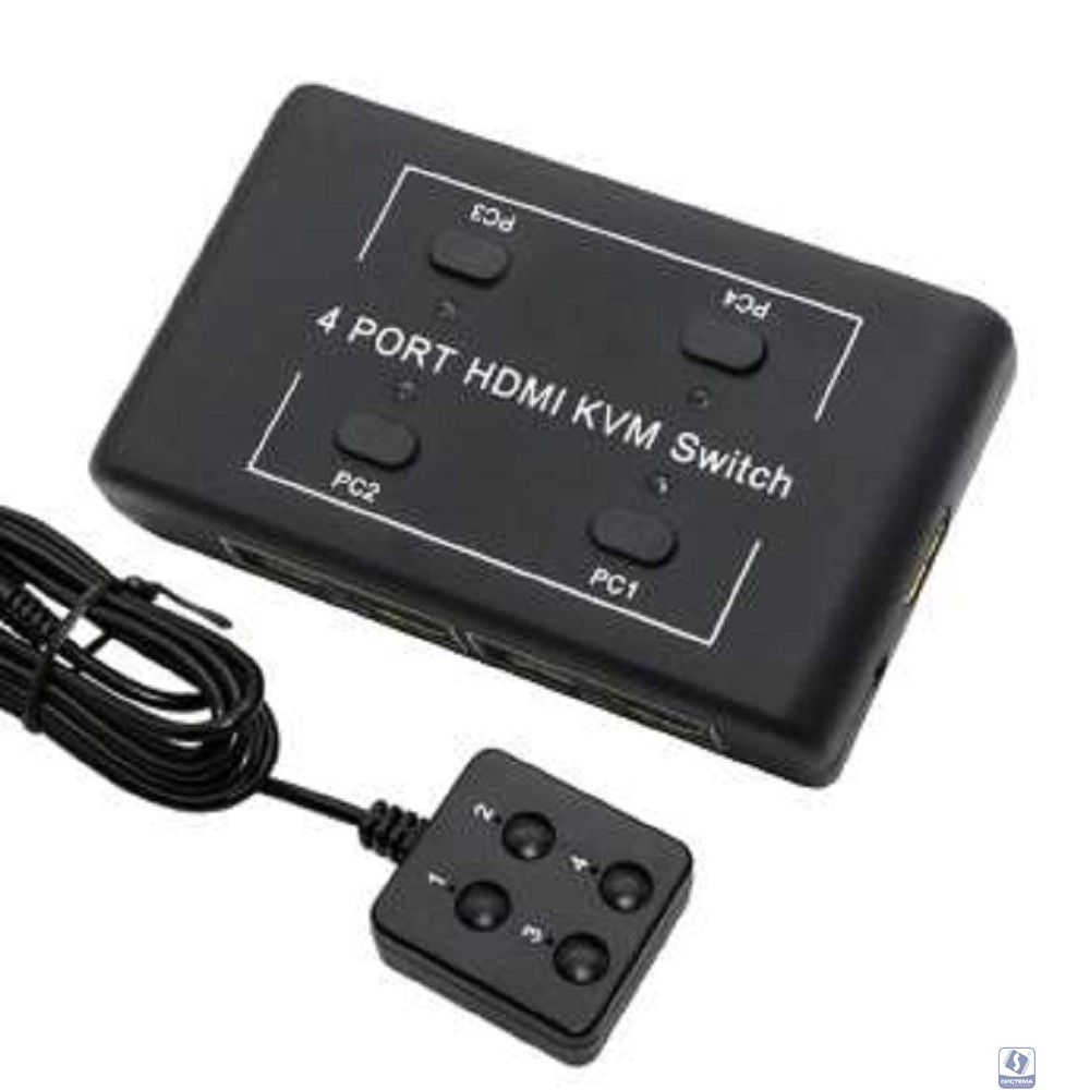 ORIENT HS41, HDMI KVM переключатель на 4 устройства, порты HDM + 2xUSB (клавиатура+мышь), поддержка 4K@30Hz, кнопка переключения на проводе 1.2 м, не требуется внешнее питание (31067)