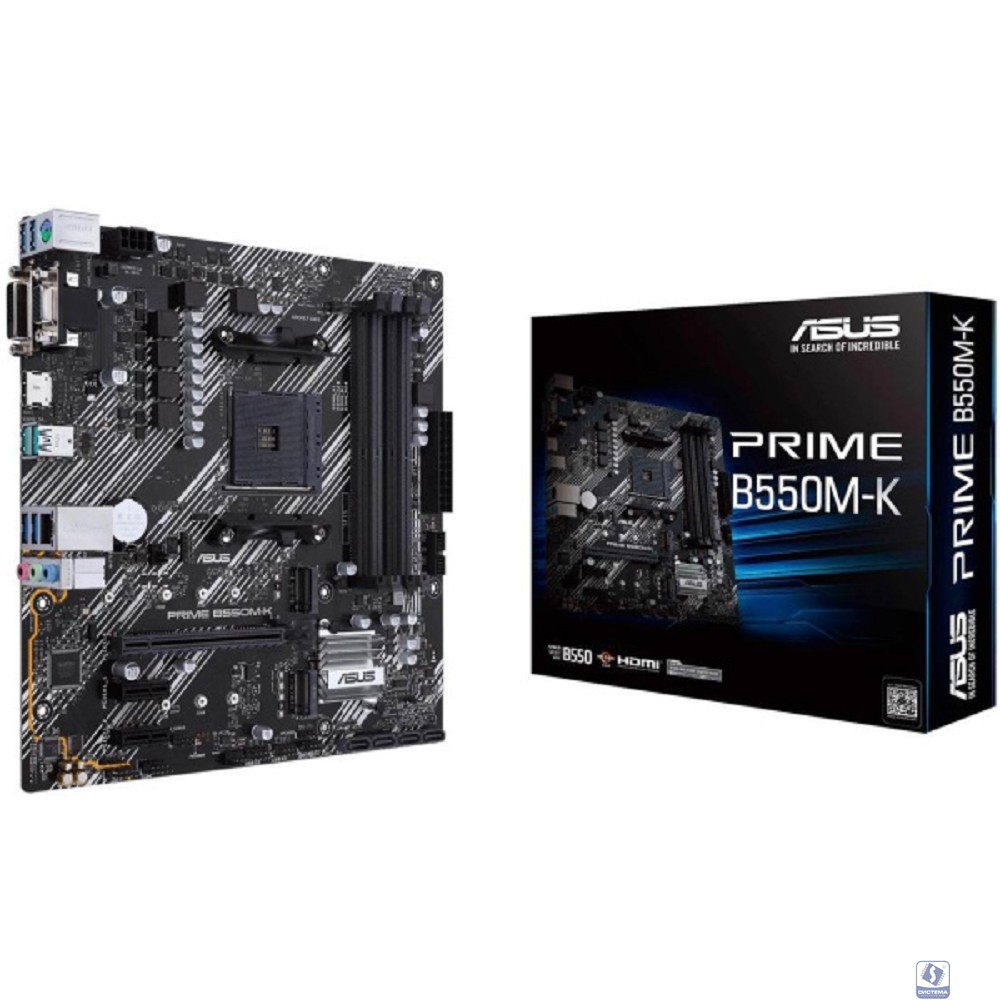 ASUS PRIME B550M-K (Socket AM4, mATX, 4xDDR4(128GB), VGA/DVI/HDMI, 1xPCIe 4.0x16/2xPCIe 3.0, 1xLAN, 4xSATA 6Gb/s, 2xM.2, 6xUSB 3.2, 1xPS/2)