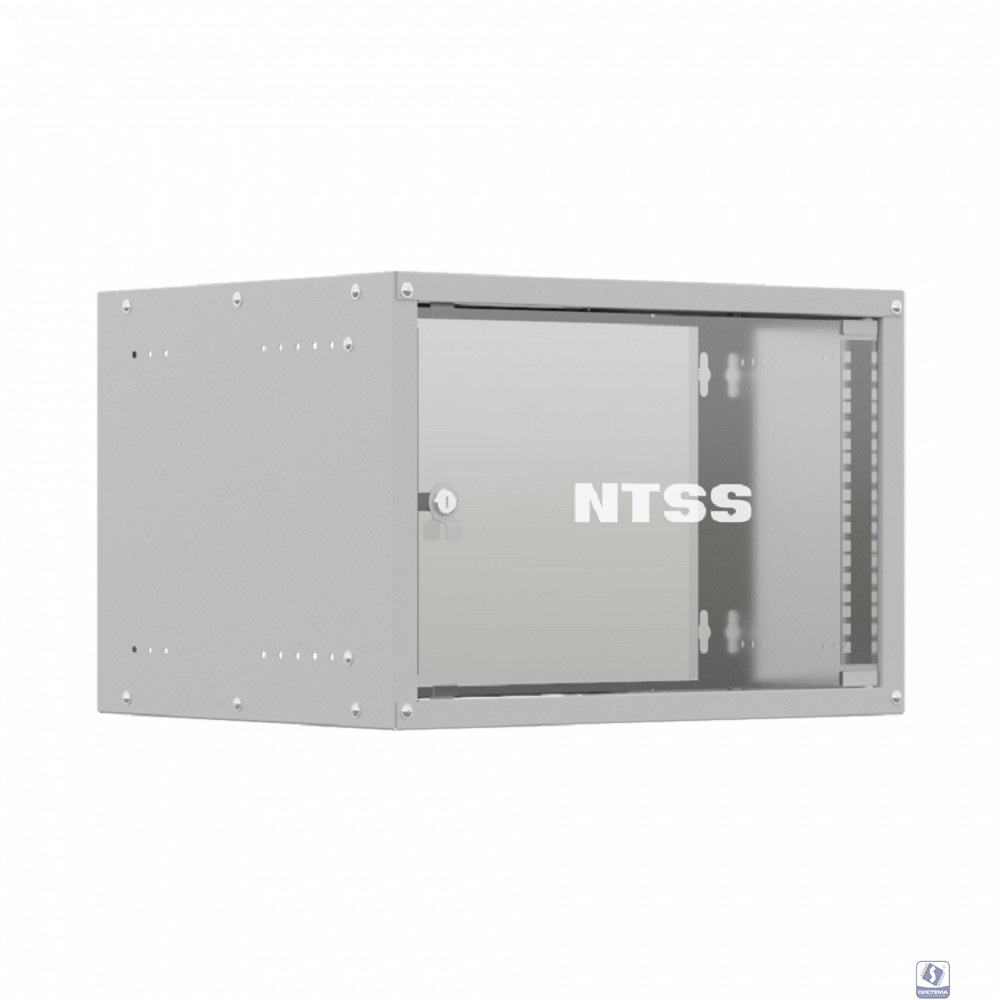 NTSS Шкаф настенный телекоммуникационный NTSS LIME 6U 550х350х370мм, 2 профиля 19, дверь стеклянная, боковые стенки несъемные, разобранный, серый RAL 7035 NTSS-WL6U5535GS