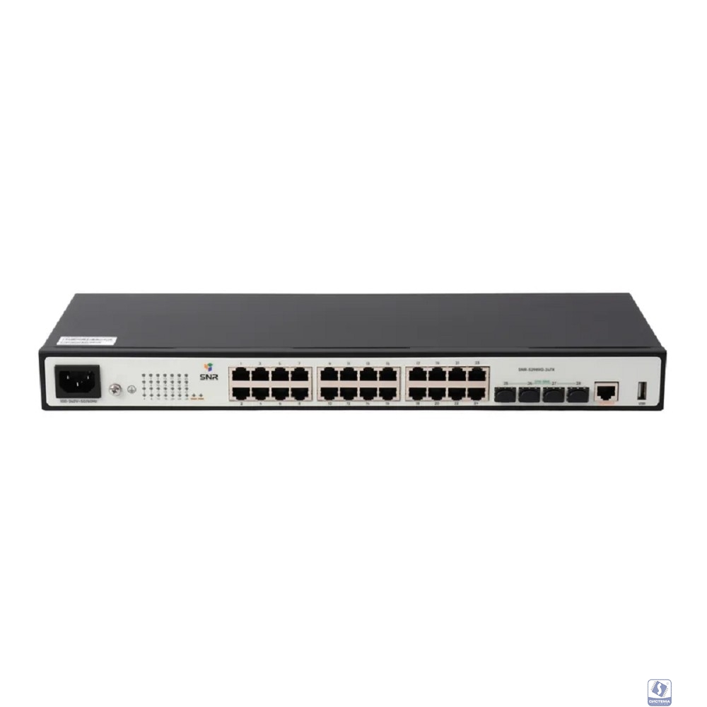 SNR-SNR S2989G-24TX-RPS Управляемый коммутатор уровня 2+, 24 порта 10/100/1000Base-T, 4 порта 1/10G SFP+, VSF HA, встроенный БП ~220V AC, RPS 12V DC