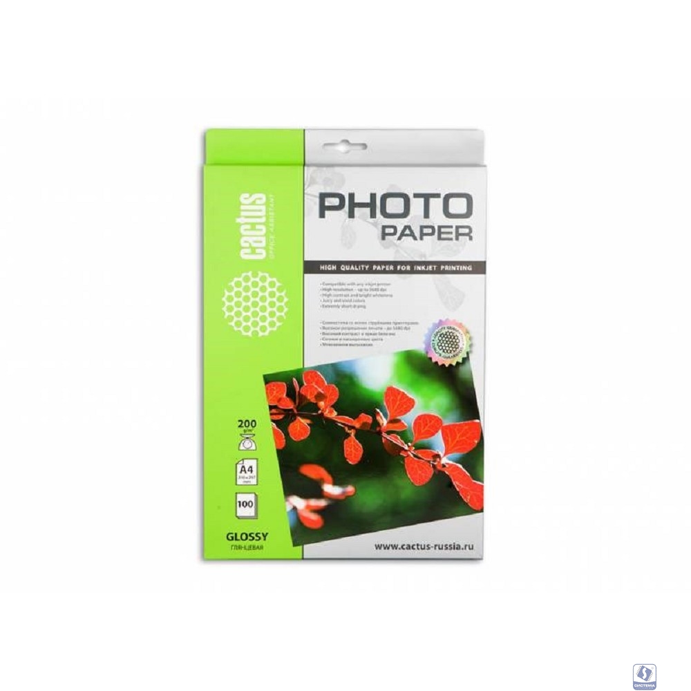 Cactus CS-GA4200100 Фотобумага глянцевая, А4, 200 г/м2, 100 листов