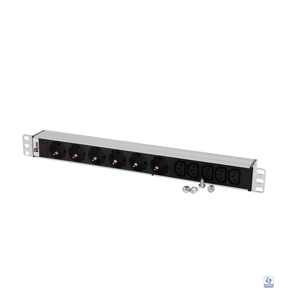 REM Блок розеток Rem-10 без шнура с инд., 6 Schuko, 5 IEC 60320 C13, вход IEC 60320 C14, 10A, алюм., 19" (R-10-6S-5C13-I-440-Z)