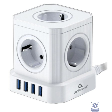 Cablexpert Сетевой фильтр Tower TWR-5-U4-W-2 (5р, 10А, 4 х USB, 3.1А, 2м, ур.защиты 4+) белый, коробка