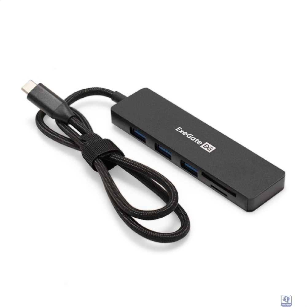Exegate EX297632RUS Док-станция 4-в-1 ExeGate DUB-2213C/CR (кабель-адаптер USB Type-C --> 2xUSB2.0+ 1xUSB3.0+Card Reader, Plug&Play, черный)