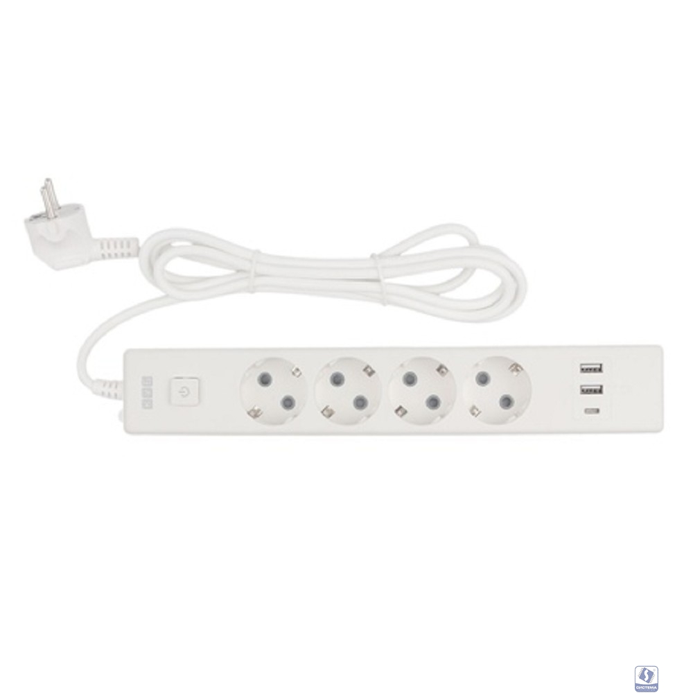 PowerCube Бытовой удлинитель (PC-6-2M) 4р с/з вык.,3USB, 3500 Вт, 16А, 1.9 м, 3*1,0 (белый) 