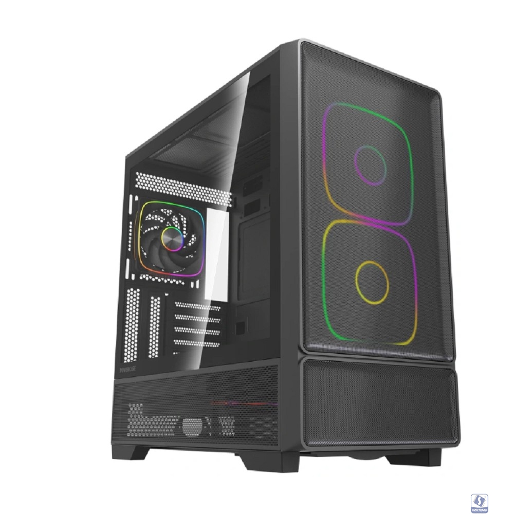 Powercase Корпус AX5, Black, TG, Type-C, 2x 140mm +3x 120mm ARGB PWM Fans, ARGB+PWM HUB, Nylon filters, чёрный, ATX  (CJXA-A5)