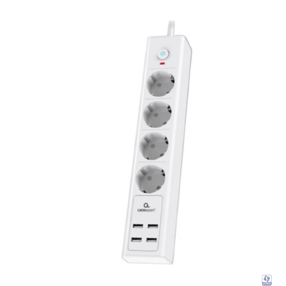 Cablexpert Сетевой фильтр Exnovo EXN-4-U4-W-2 (4р, 16А, 4 х USB, 3.4A, 2м, ур.защиты 4+) белый, коробка
