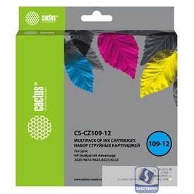 Картридж струйный Cactus CS-CZ109-12 черный/голубой/желтый/пурпурный набор (64.2мл) для HP DJ IA 3525/5525/4525