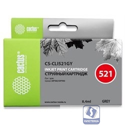 Картридж струйный Cactus CS-CLI521GY серый (8.4мл) для Canon Pixma MP980/MP990