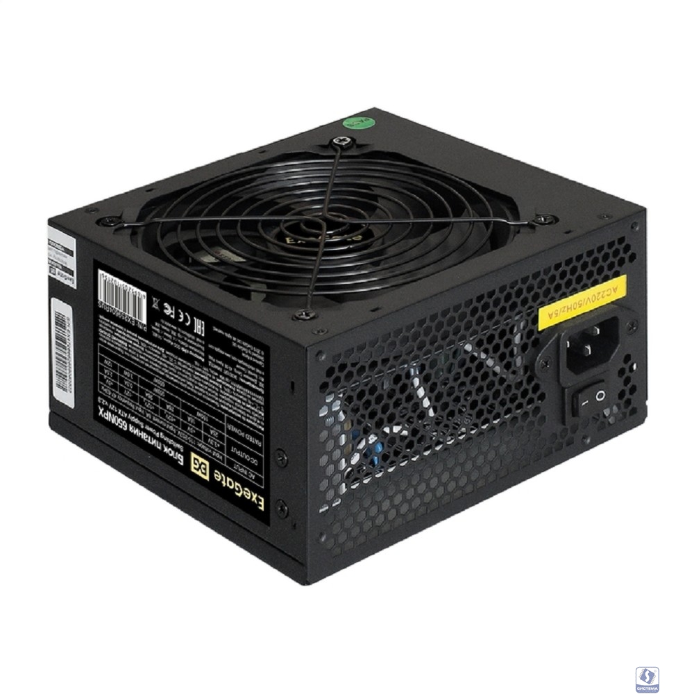 Exegate EX259604RUS-PC Блок питания 650W ExeGate 650NPX (ATX, PC, 12cm fan, 24pin, 4pin, PCIe, 3xSATA, 2xIDE, black, кабель 220V в комплекте)