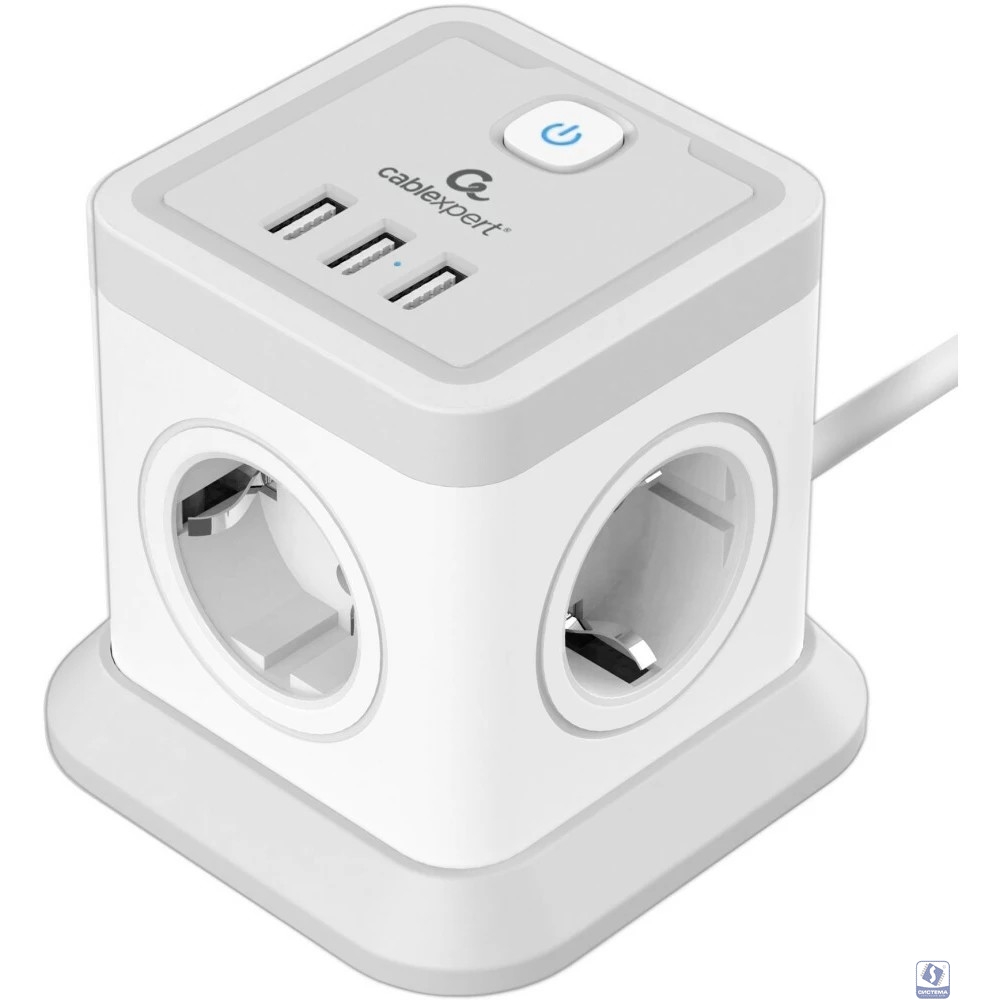 Cablexpert Сетевой фильтр Tower TWR-4-U3-W-2 (Tower 4р, 10А, 3xUSB, 3.1А, 2м, ур.защиты 2+) белый, коробка 