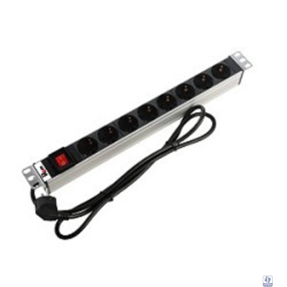 REM Блок розеток Rem-16 с выкл., 8 Shuko, 16A, алюм., 19", шнур 3 м. (R-16-8S-V-440-3)